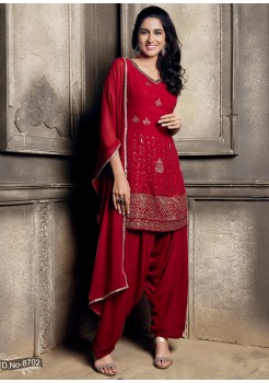 Red  Georgette  Patiyala